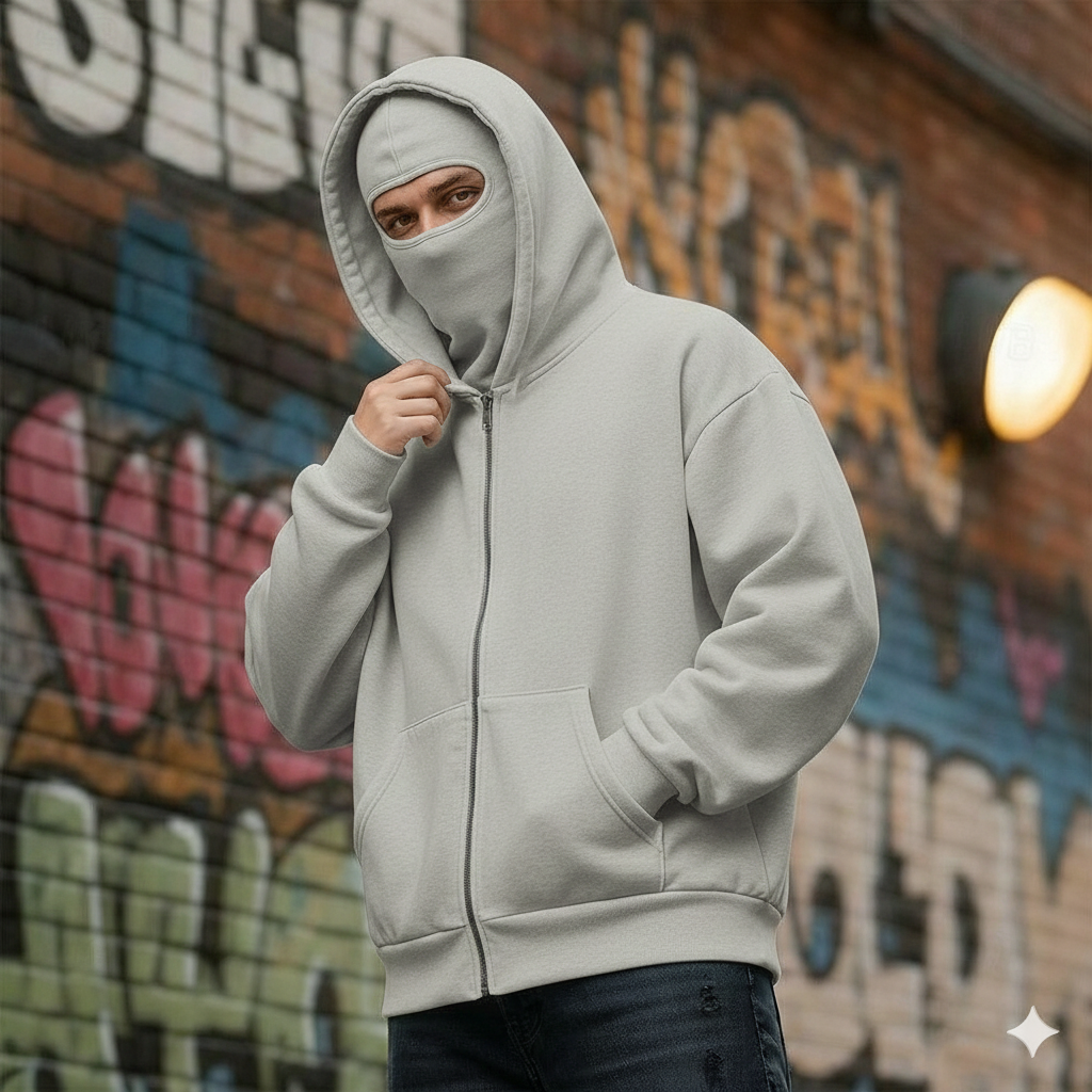 Balaclava Ninja Zipper Hoodie Jacket For Men – Comfy Fashion black L