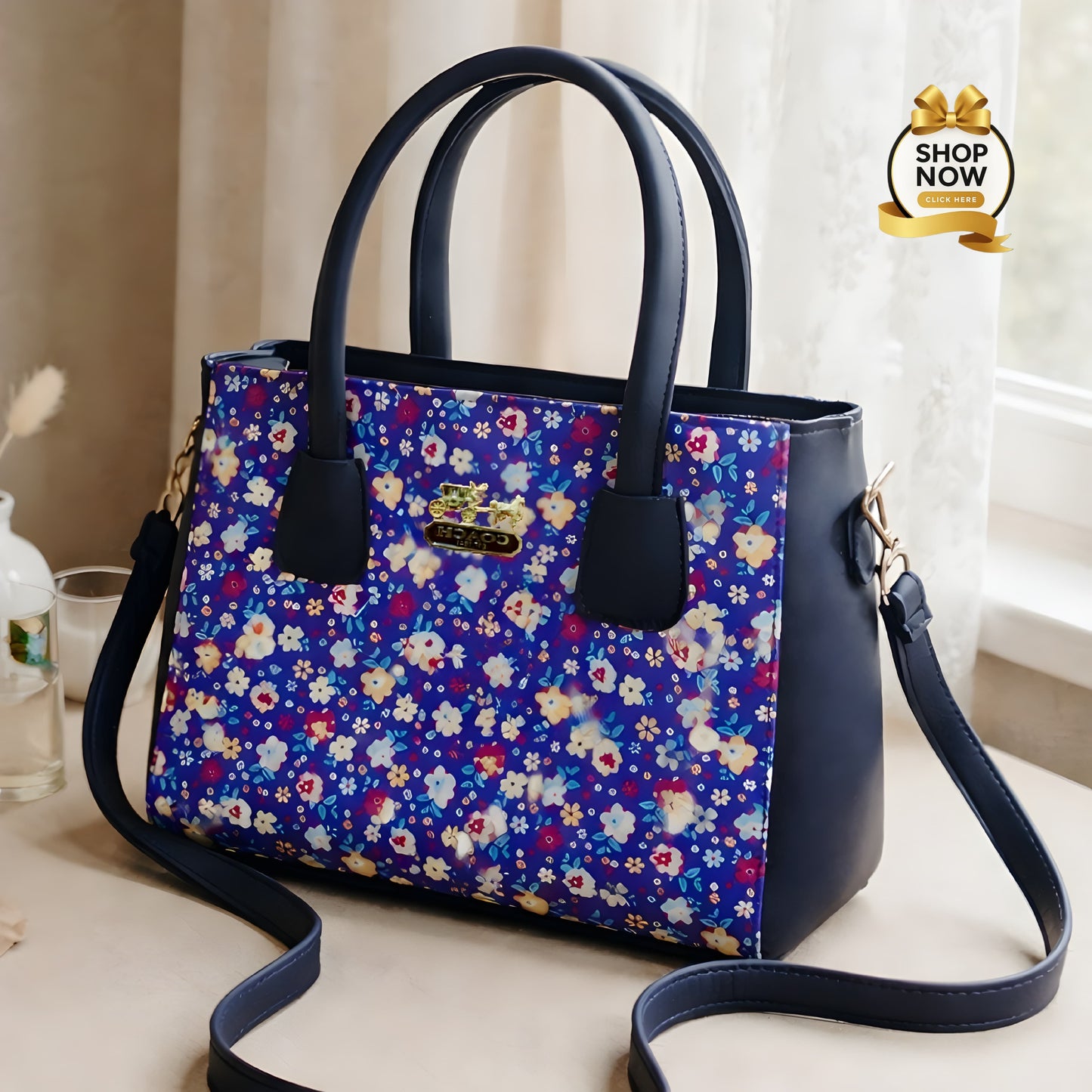 Women’s Shoulder Bag With Vibrant Floral Print And Practical Detachable Shoulder Strap | Black