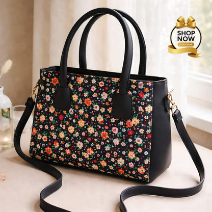 Women’s Shoulder Bag With Vibrant Floral Print And Practical Detachable Shoulder Strap | Black